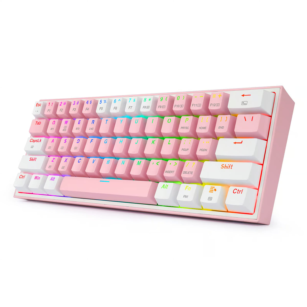 Teclado Mecánico Gamer Redragon Fizz Pro K616 RGB Switch Red - Compacto 60% - Rosado con Blanco - Español