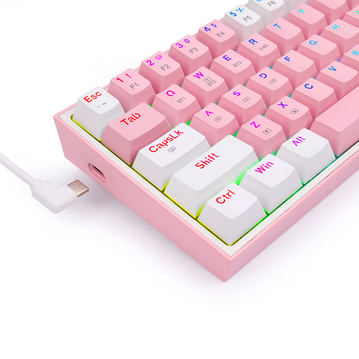 Teclado Mecánico Gamer Redragon Fizz Pro K616 RGB Switch Red - Compacto 60% - Rosado con Blanco - Español