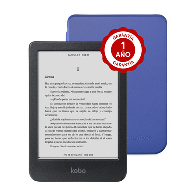 Pack Lector e reader Kobo Clara BW Negro con Funda Basic SleepCover Azul