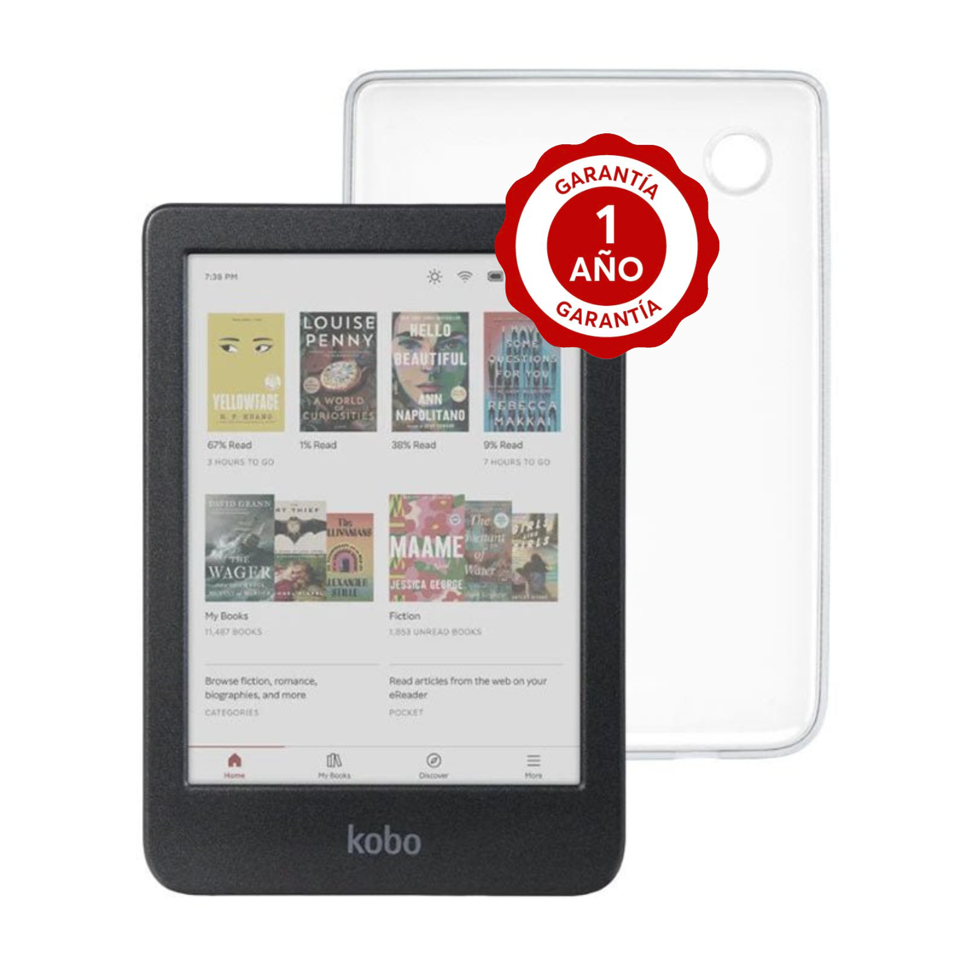 Pack Lector e reader Kobo Clara Colour Negro con Funda Clear Case Transparente