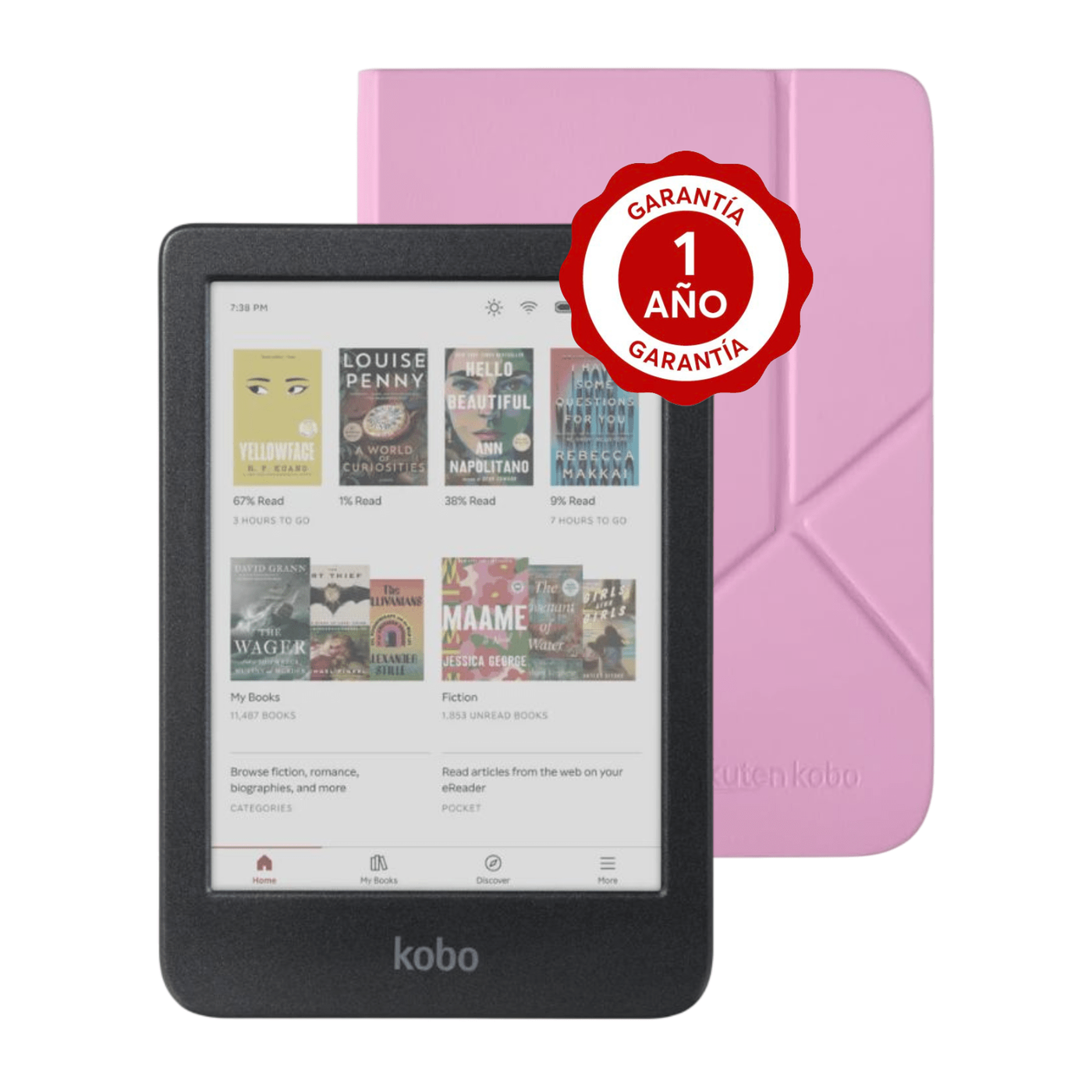 Pack Lector e reader Kobo Clara Colour Negro con Funda Premium SleepCover Rosado