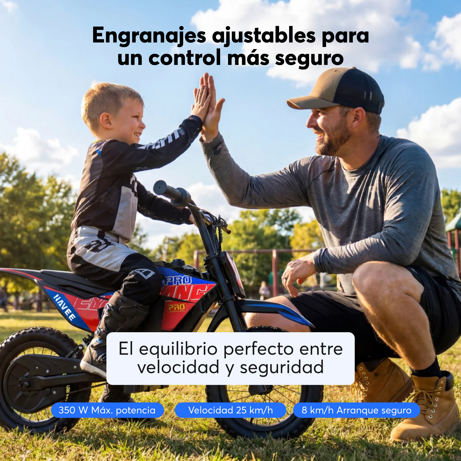 Navee Moto de Cross Eléctrica Infantil Cyber X Pro 8-11 Años Máx 25km/h Autonomía 14.5km 350W Neumáticos 8" Cross Suspensión Trasera Chasis Acero Negro