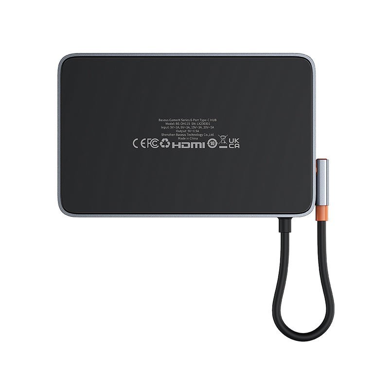 Adaptador HUB 6 en 1 USB-C a HDMI + USB 3.0 x 3 + PD + RJ45 - Baseus GamerX Series - Gris Open Box - Bestmart
