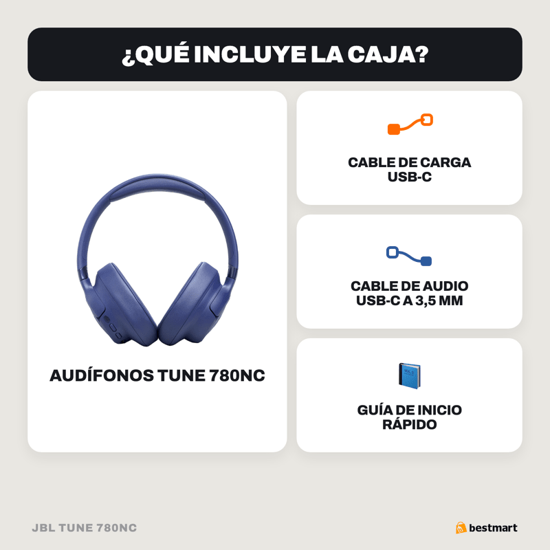 Audífonos Bluetooth JBL Tune 780NC Cancelación de Ruido Azul - Bestmart
