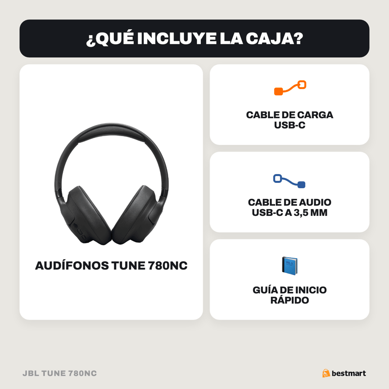 Audífonos Bluetooth JBL Tune 780NC Cancelación de Ruido Negro - Bestmart