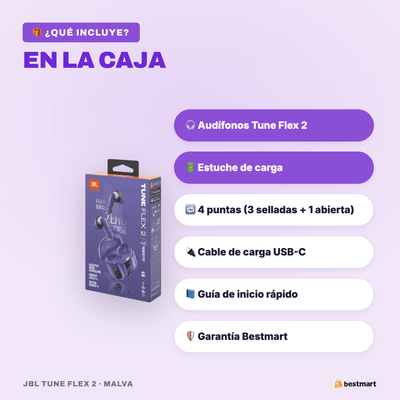 Audífonos Bluetooth JBL Tune Flex 2 Ghost ANC True Wireless Morado - Bestmart