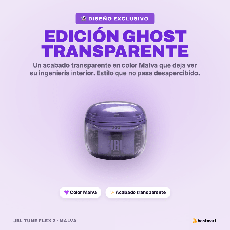 Audífonos Bluetooth JBL Tune Flex 2 Ghost ANC True Wireless Morado - Bestmart