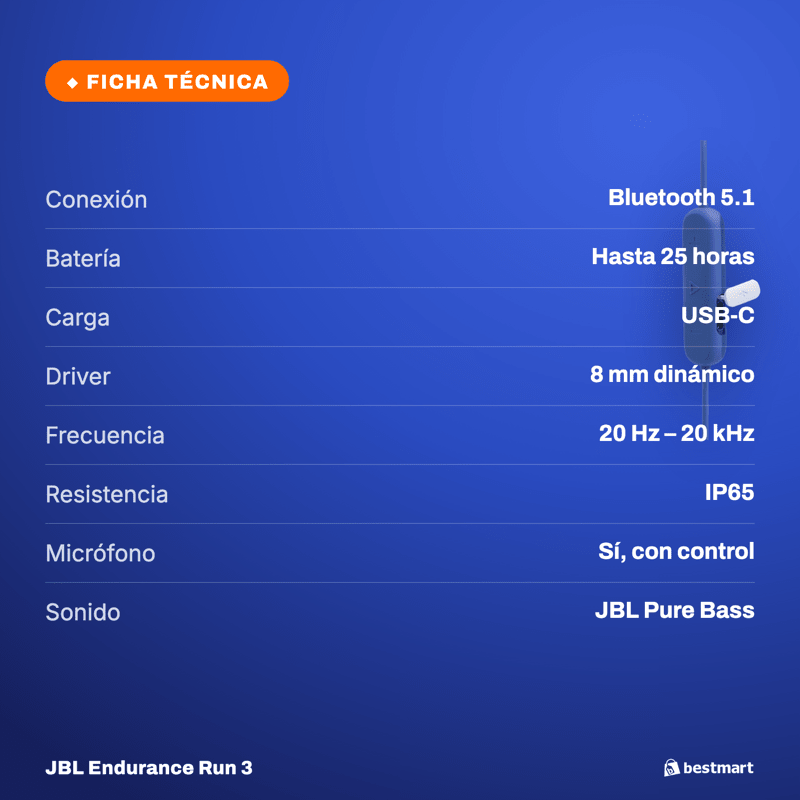 Audífonos Deportivos Inalámbricos JBL Endurance Run 3 Bluetooth IP65 Azul - Bestmart