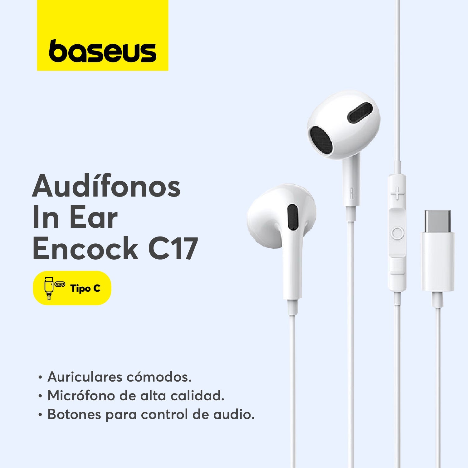 Audífonos In - Ear Baseus Encok C17 - Blanco - Bestmart