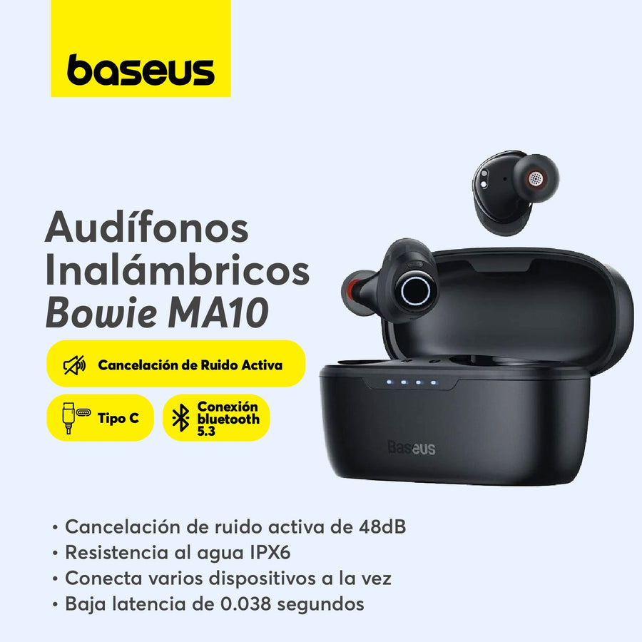 Audífonos inalámbricos Baseus Bowie MA10 con Cancelación Activa de Ruido - Negro