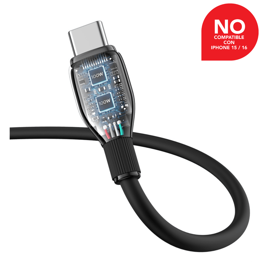 Cable de Carga Baseus USB a USB-C de 2 Metros - 100W - Series Pudding - Negro