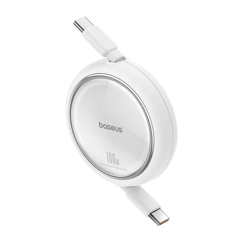 Cable de Carga Rápida Retráctil Bidireccional Baseus Free2 Draw Mini Tipo C a Tipo C de 1 metro - 100W - Blanco - Bestmart