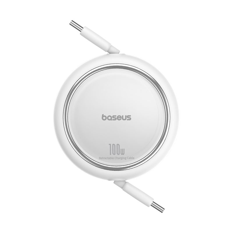 Cable de Carga Rápida Retráctil Bidireccional Baseus Free2 Draw Mini Tipo C a Tipo C de 1 metro - 100W - Blanco - Bestmart