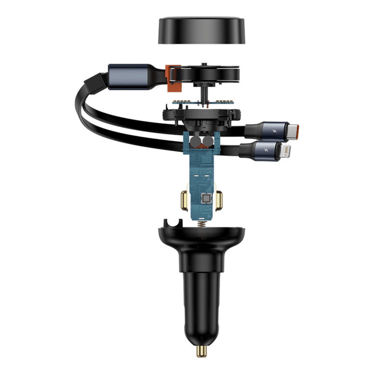 Cargador de smartphone para Auto Baseus Enjoyment Tipo C Con Cable Tipo C y Lightning - 60W - Negro - Bestmart