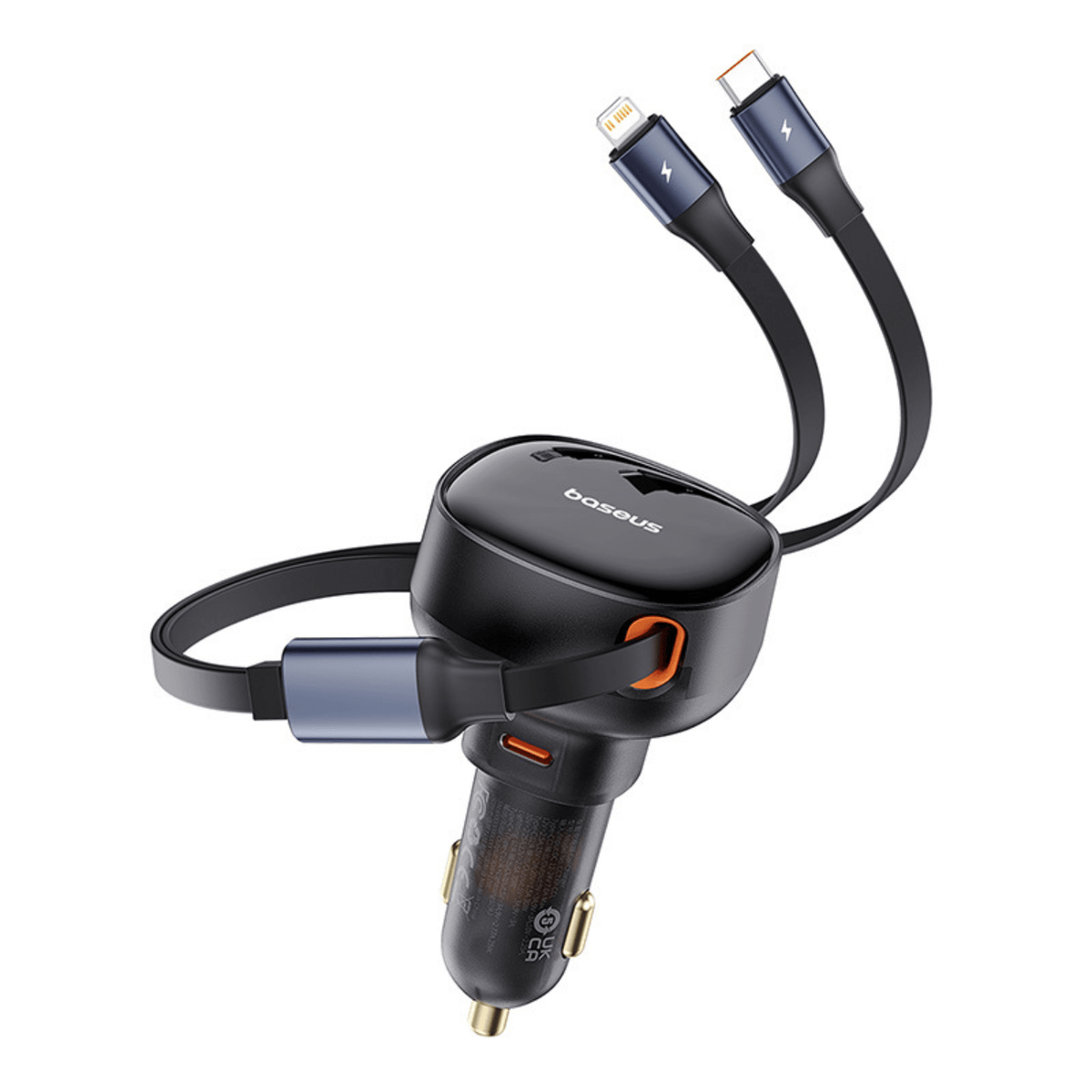 Cargador de smartphone para Auto Baseus Enjoyment Tipo C Con Cable Tipo C y Lightning - 60W - Negro - Bestmart
