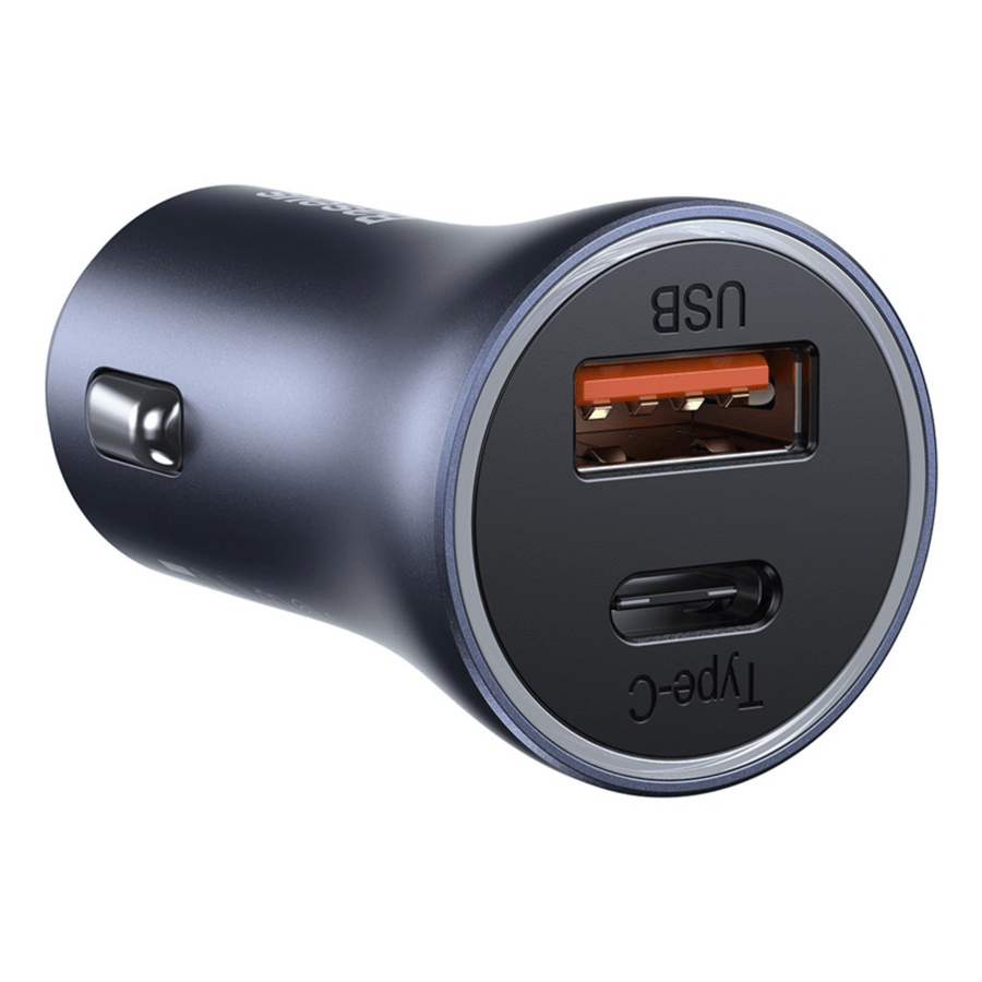 Cargador Doble Rápido de Auto Baseus Golden Contactor Pro USB + USB-C - 40W - Gris Oscuro