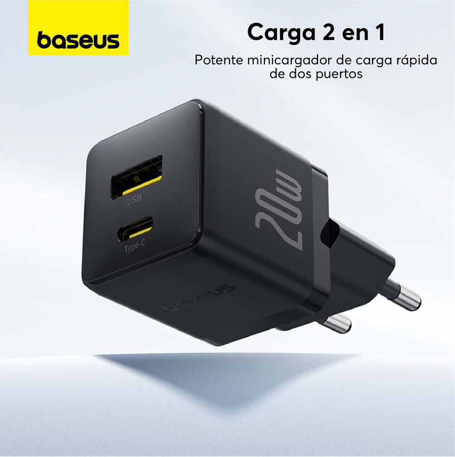 Cargador Rápido Baseus Palm Cluster USB y USB-C 20W Negro