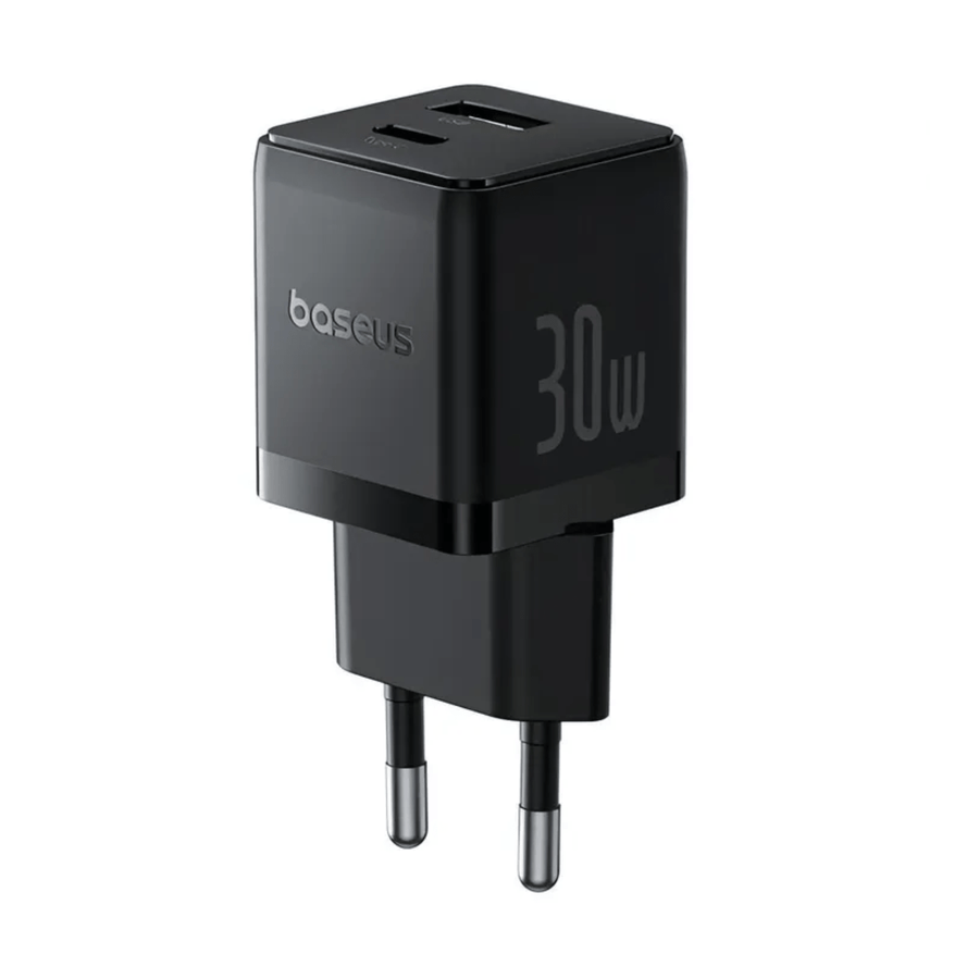 Cargador Rápido Baseus Palm Cluster USB y USB-C 30W + Cable USB-C a USB-C Negro