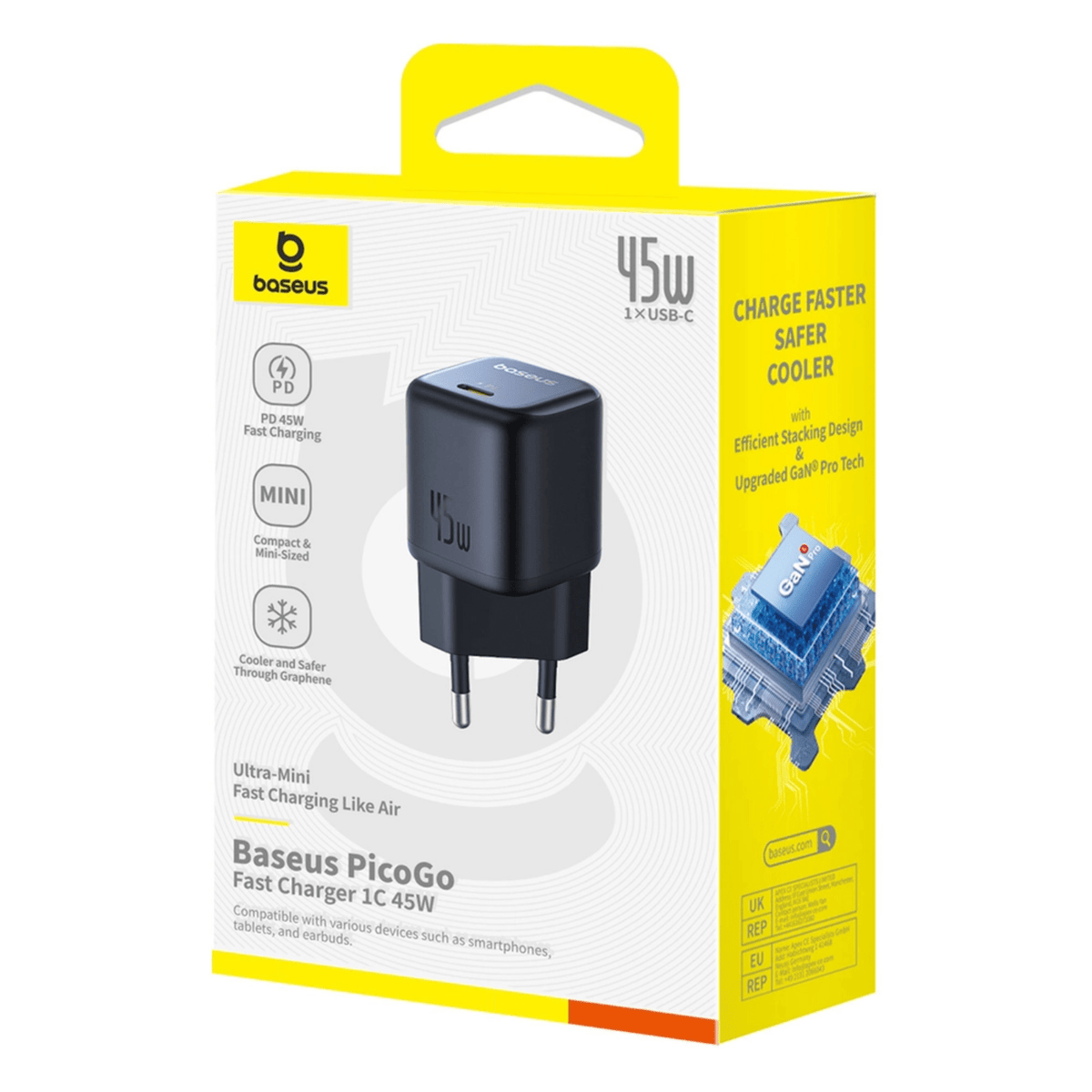 Cargador Rápido Baseus PicoGo GaN6 USB C 45W Negro - Bestmart