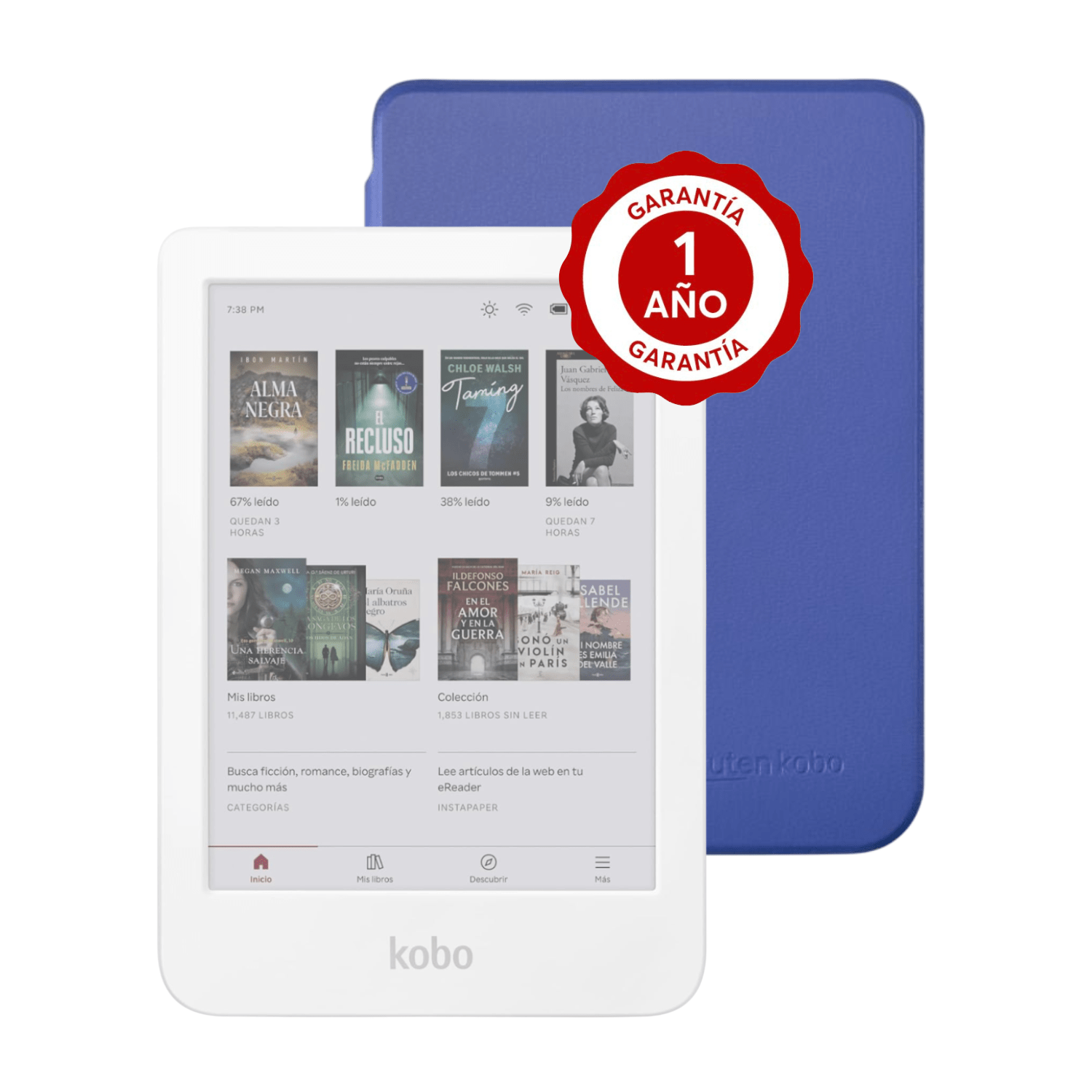 Lector e reader Kobo Clara Colour Blanco con Funda Basic Azul - Bestmart
