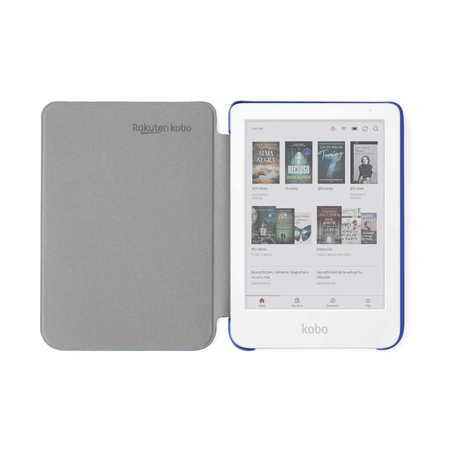 Lector e reader Kobo Clara Colour Blanco con Funda Basic Azul - Bestmart