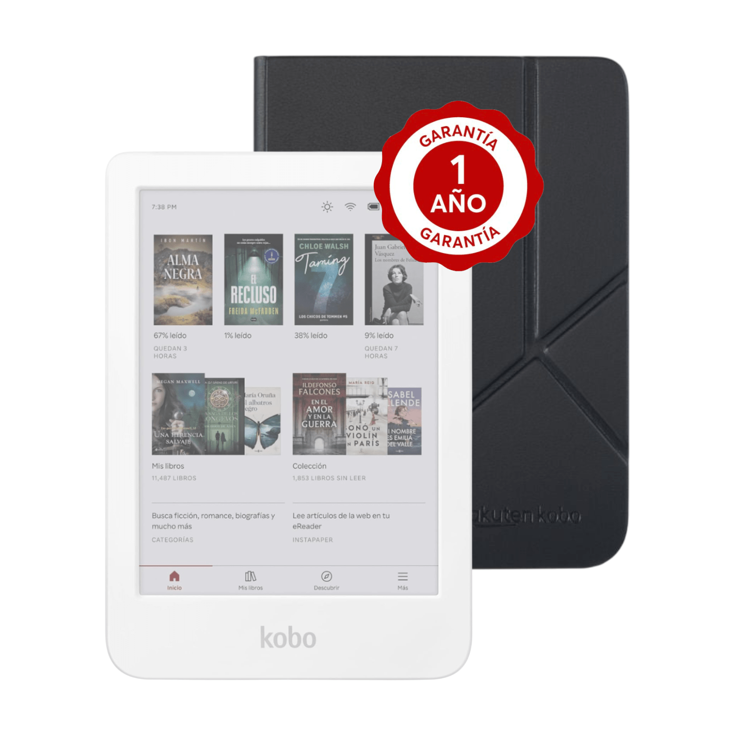 Lector e reader Kobo Clara Colour Blanco con Funda SleepCover Negro - Bestmart