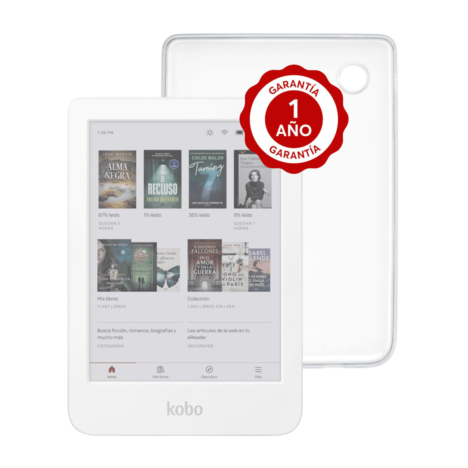 Lector e reader Kobo Clara Colour Blanco con Funda Transparente - Bestmart
