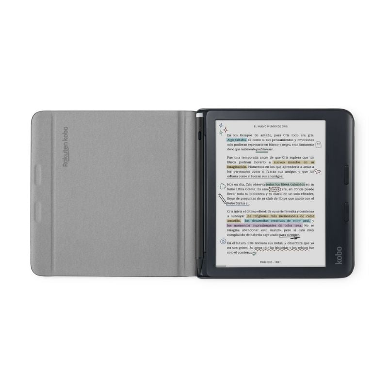 Lector e Reader Kobo Libra Colour Blanco con Funda Notebook SleepCover Negro - Bestmart