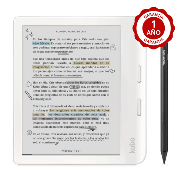 Lector e reader Kobo Libra Colour Blanco con Lápiz Stylus 2 Negro
