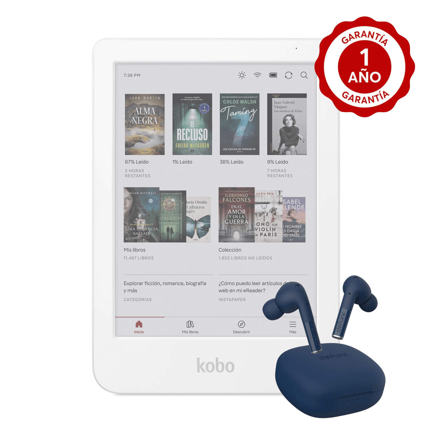 Lector Kobo Clara Colour 6" HD 16GB Blanco + Audifono Azul - Bestmart