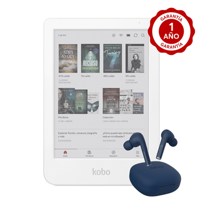 Lector Kobo Clara Colour 6" HD 16GB Blanco + Audifono Azul - Bestmart