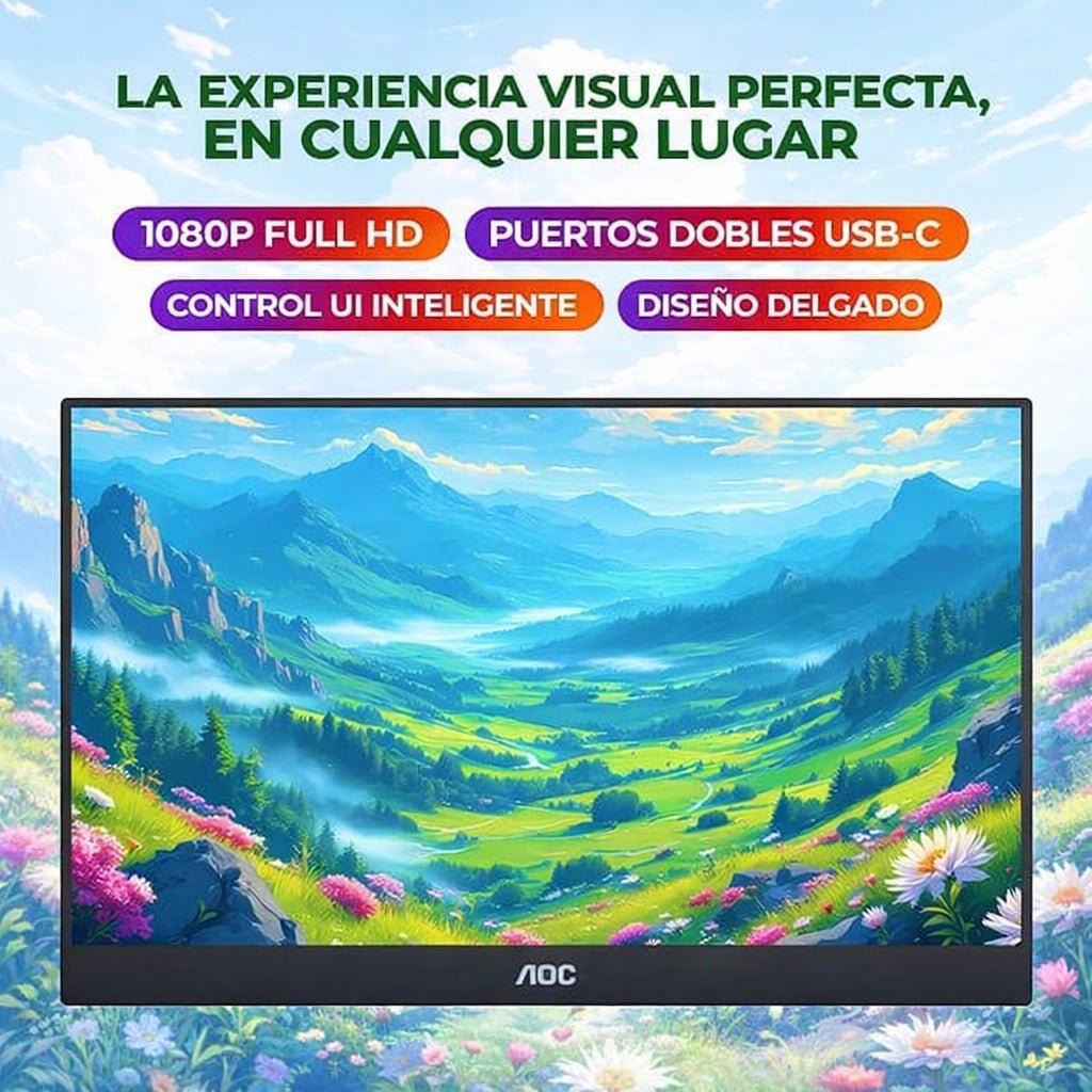 Monitor Portátil AOC 16T20 15.6” Full HD IPS USB - C Mini HDMI con Altavoces - Negro - Bestmart