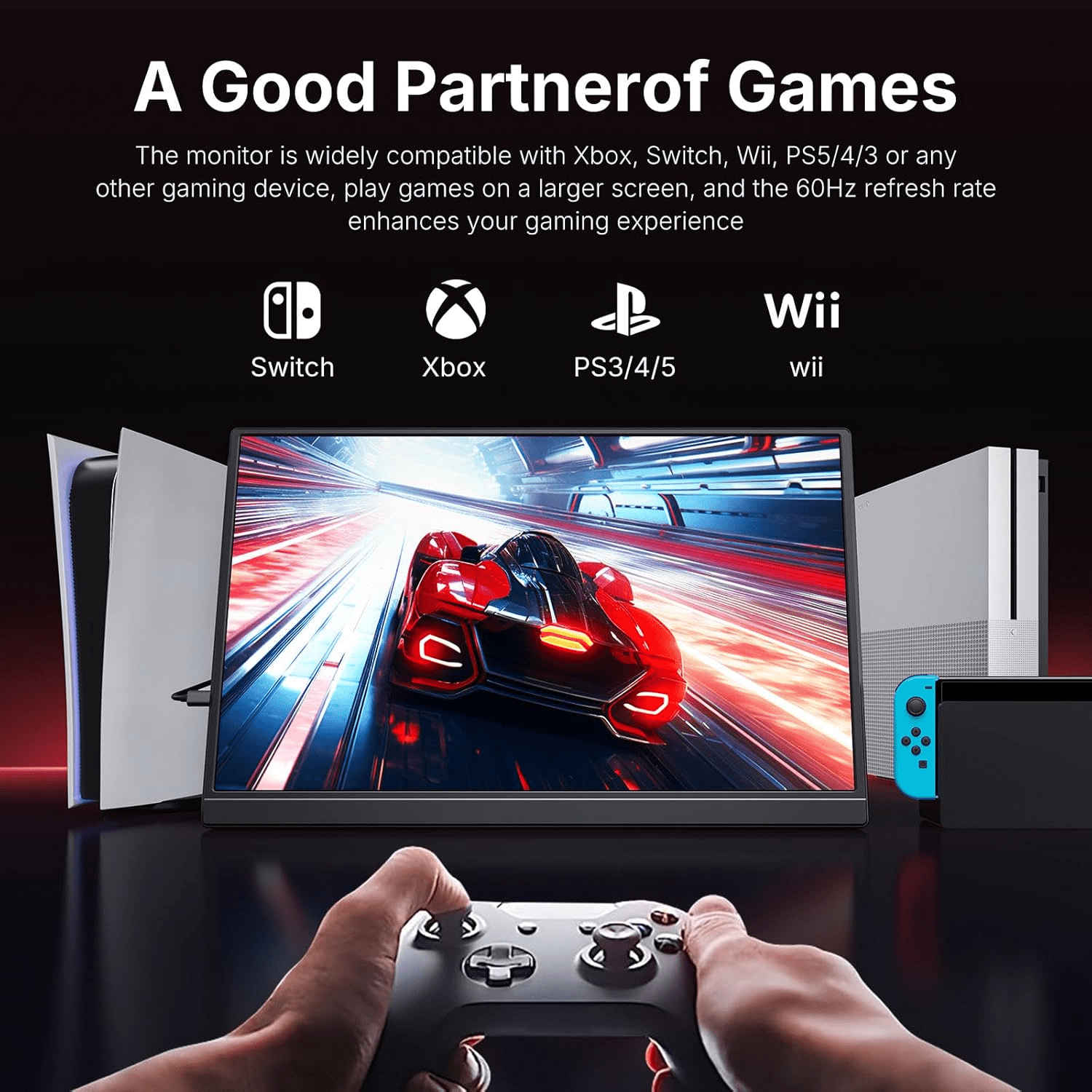 Monitor Portátil WGK 15,6" FHD 1080p USB - C Mini HDMI con soporte Negro - Bestmart