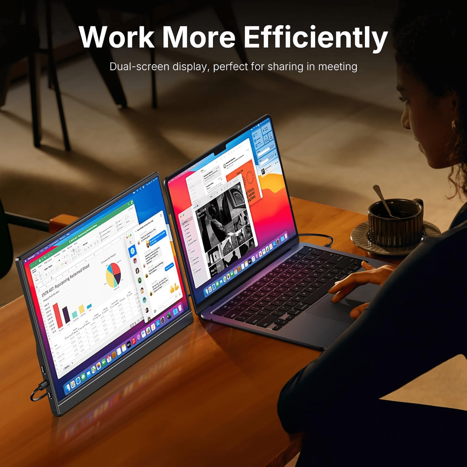 Monitor Portátil WGK 15,6" FHD 1080p USB - C Mini HDMI con soporte Negro - Bestmart