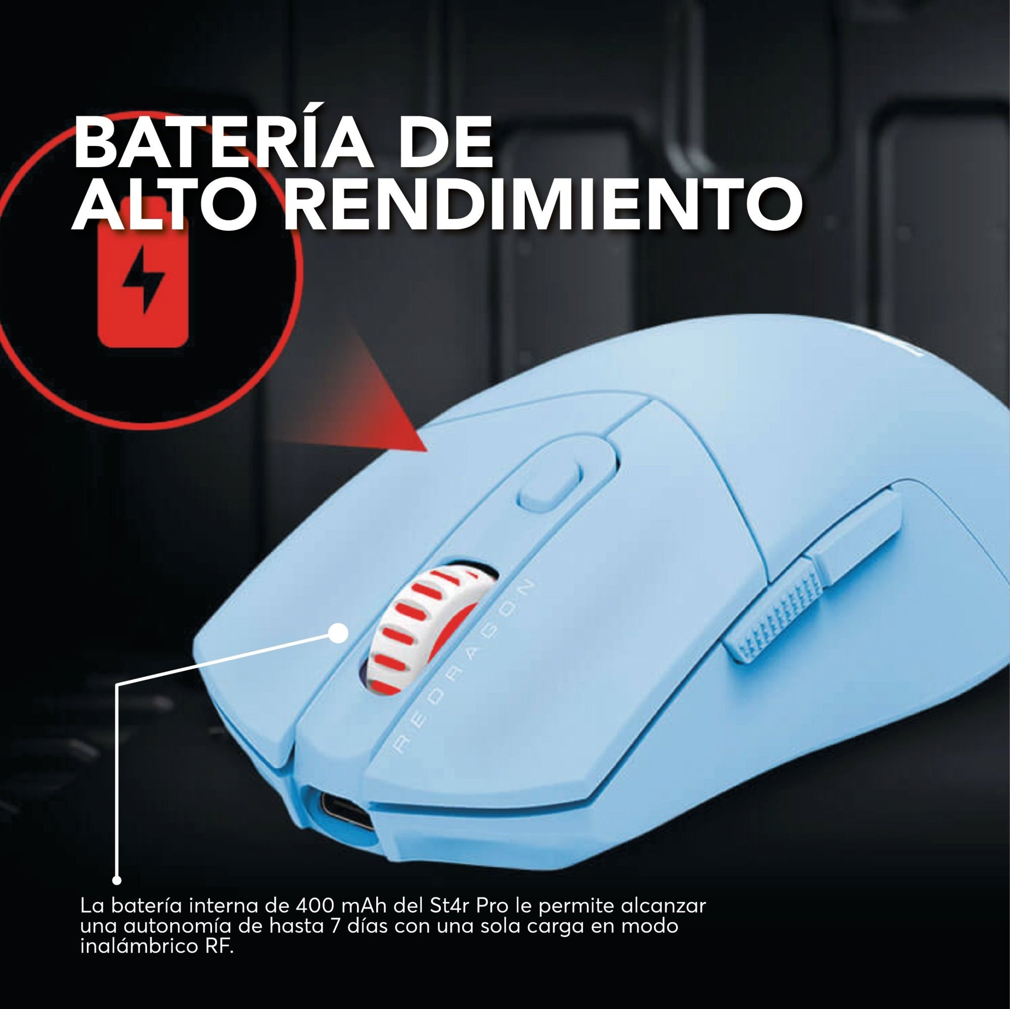 Mouse Gamer Redragon St4r Pro Inalámbrico Tri - Mode Pixart PAW3395 26000 DPI - RGB - Celeste - Bestmart