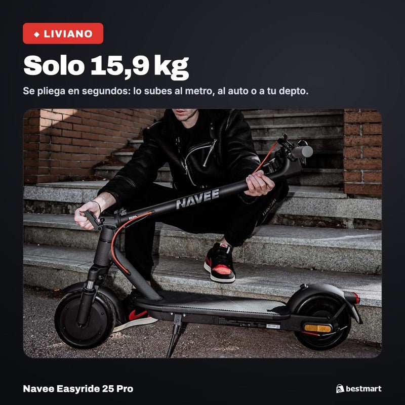 Navee Scooter Eléctrico Easyride 25 Pro Plegable Autonomía 25km Máx 25km/h Neumáticos 8.5" 480W Suspensión Delantera EABS Negro - Bestmart