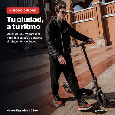 Navee Scooter Eléctrico Easyride 25 Pro Plegable Autonomía 25km Máx 25km/h Neumáticos 8.5" 480W Suspensión Delantera EABS Negro - Bestmart
