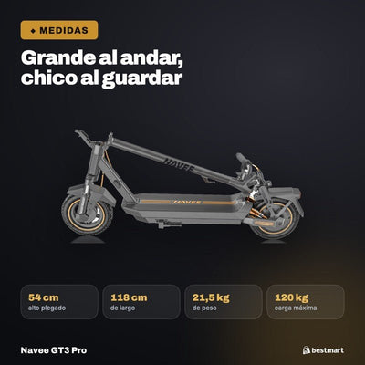 Navee Scooter Eléctrico GT3 Pro Plegable Autonomía 60km Máx 32km/h Neumáticos 10" 1000W Suspensión Cuádruple TCS Negro - Bestmart