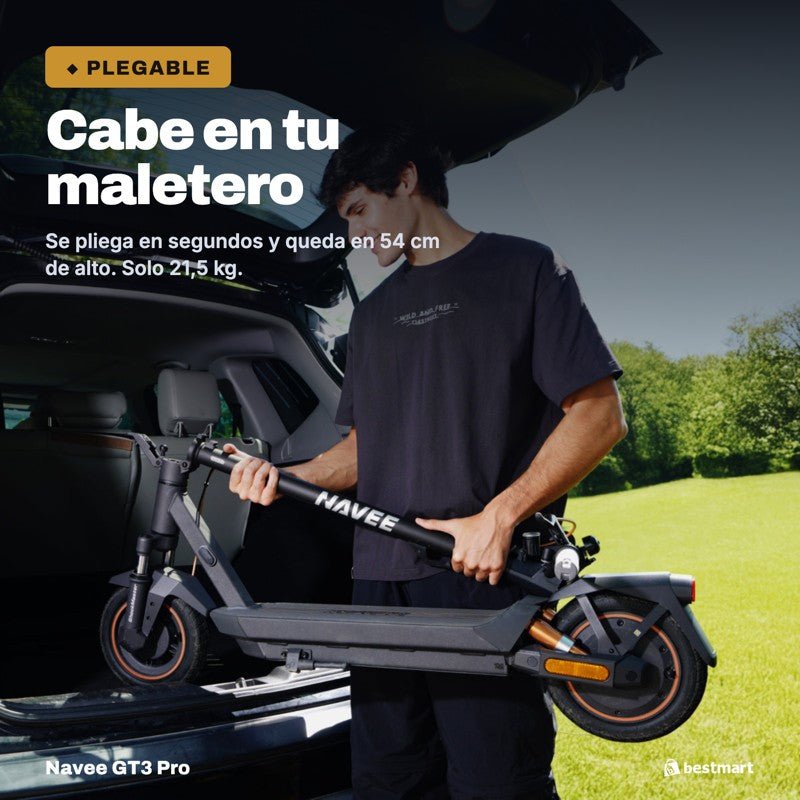 Navee Scooter Eléctrico GT3 Pro Plegable Autonomía 60km Máx 32km/h Neumáticos 10" 1000W Suspensión Cuádruple TCS Negro - Bestmart