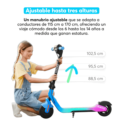 Navee Scooter Eléctrico Infantil K100 Max Plegable Autonomía 24km Máx 16km/h 260W Luces RGB Parlante Bluetooth Control Parental 6-14 Años Azul - Bestmart