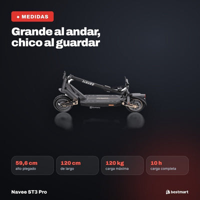 Navee Scooter Eléctrico ST3 Pro Plegable Autonomía 75km Máx 40km/h Neumáticos 10" 1350W Suspensión Doble TCS Negro - Bestmart