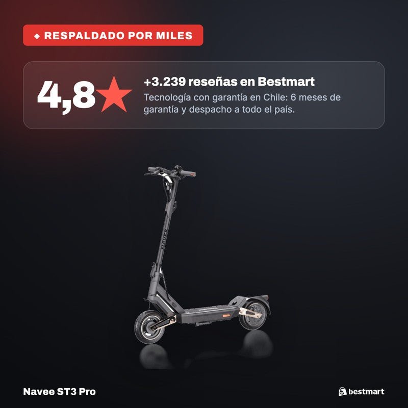 Navee Scooter Eléctrico ST3 Pro Plegable Autonomía 75km Máx 40km/h Neumáticos 10" 1350W Suspensión Doble TCS Negro - Bestmart