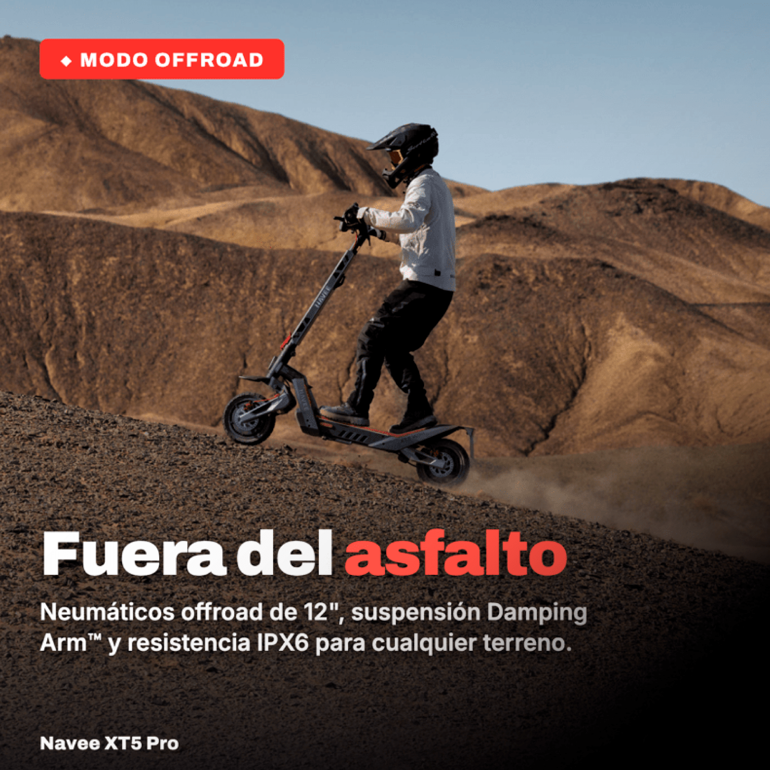 Navee Scooter Eléctrico XT5 Pro Todoterreno Plegable Autonomía 75km Máx 50km/h Neumáticos 12" 2200W Triple Freno Suspensión Doble IPX6 Negro - Bestmart