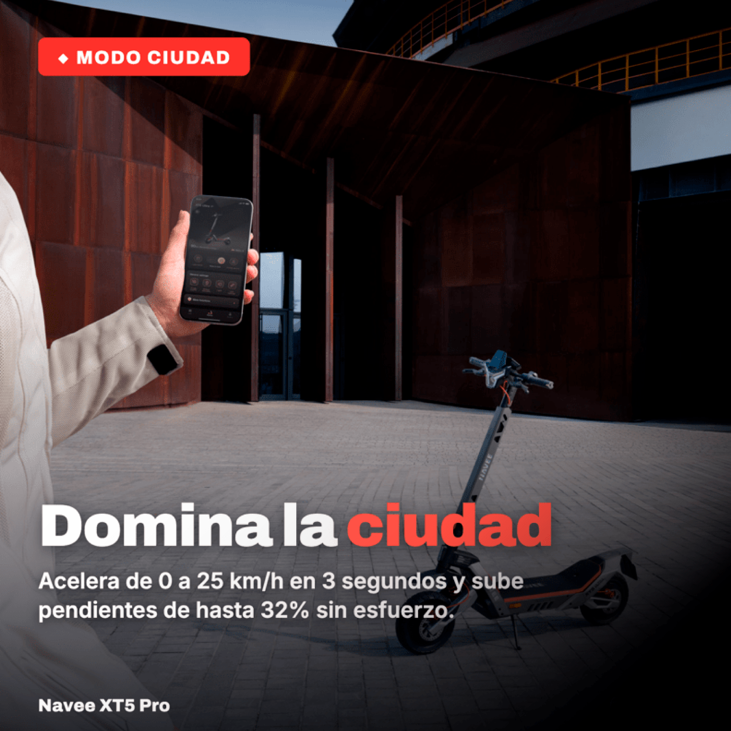 Navee Scooter Eléctrico XT5 Pro Todoterreno Plegable Autonomía 75km Máx 50km/h Neumáticos 12" 2200W Triple Freno Suspensión Doble IPX6 Negro - Bestmart