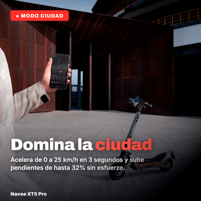 Navee Scooter Eléctrico XT5 Pro Todoterreno Plegable Autonomía 75km Máx 50km/h Neumáticos 12" 2200W Triple Freno Suspensión Doble IPX6 Negro - Bestmart