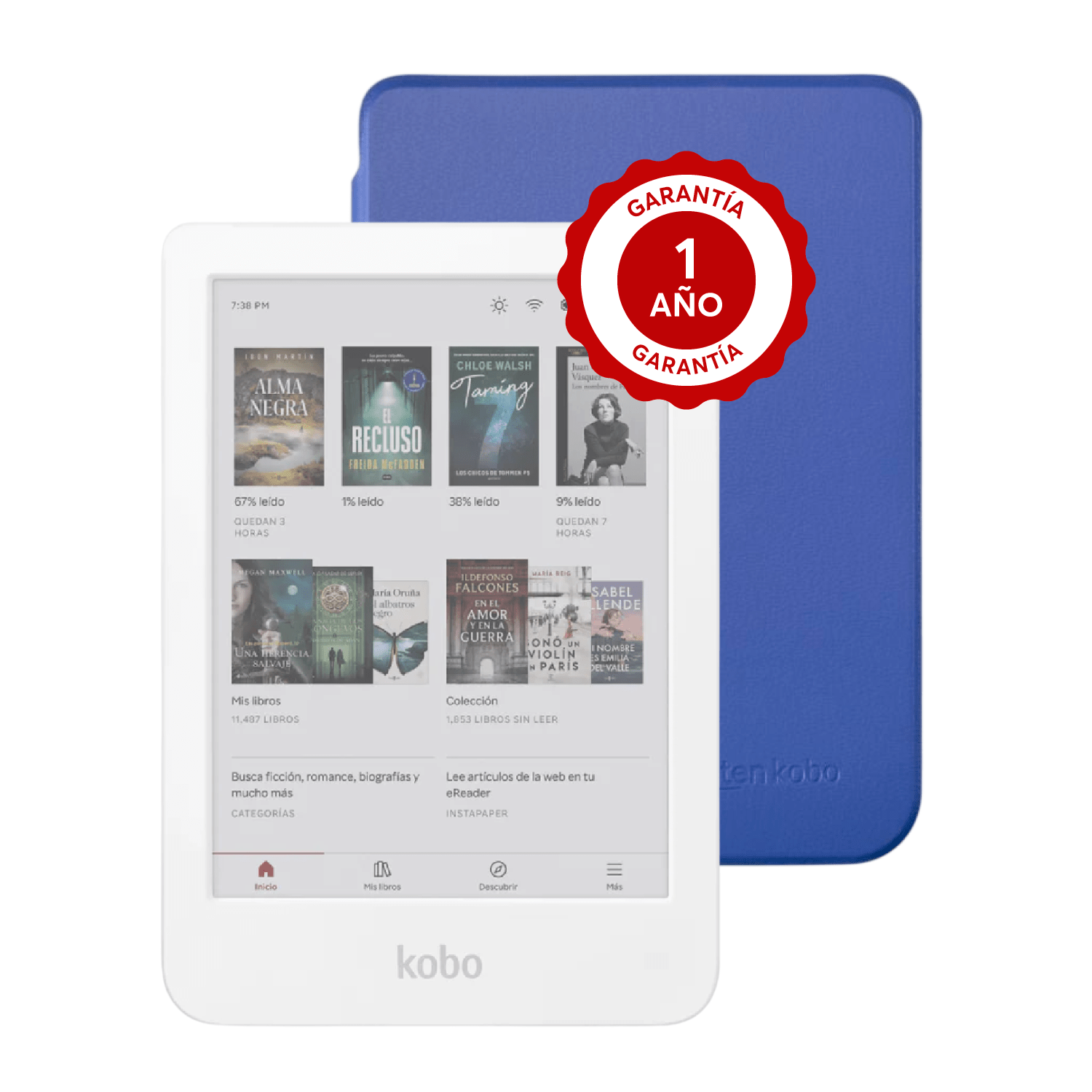 Pack ereader Kobo Clara Colour HD Blanco con Funda Basic SleepCover Azul - Bestmart
