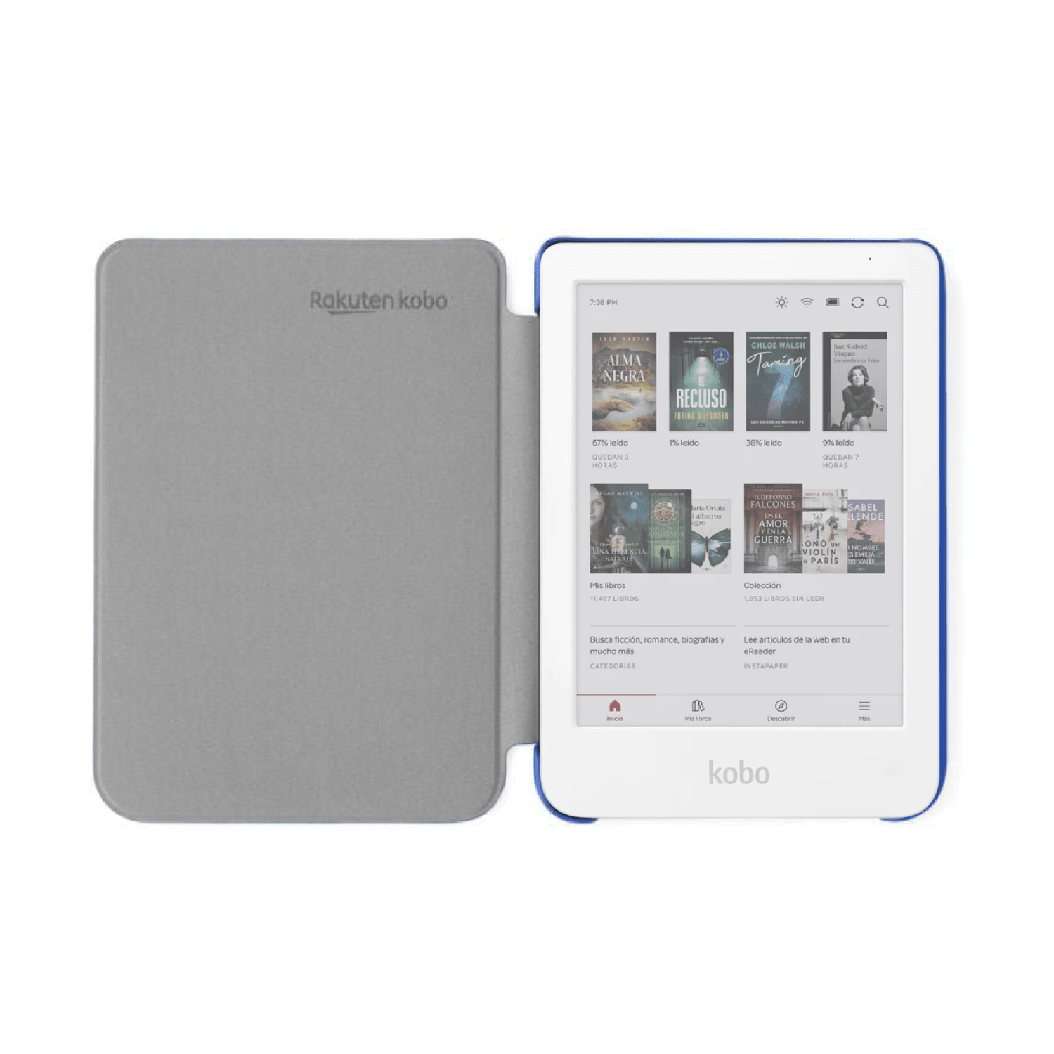 Pack ereader Kobo Clara Colour HD Blanco con Funda Basic SleepCover Azul - Bestmart