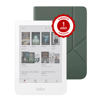 Pack ereader Kobo Clara Colour HD Blanco con Funda SleepCover Premium Verde - Bestmart