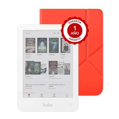 Pack ereader Kobo Clara Colour HD Blanco con Funda SleepCover Rojo - Bestmart