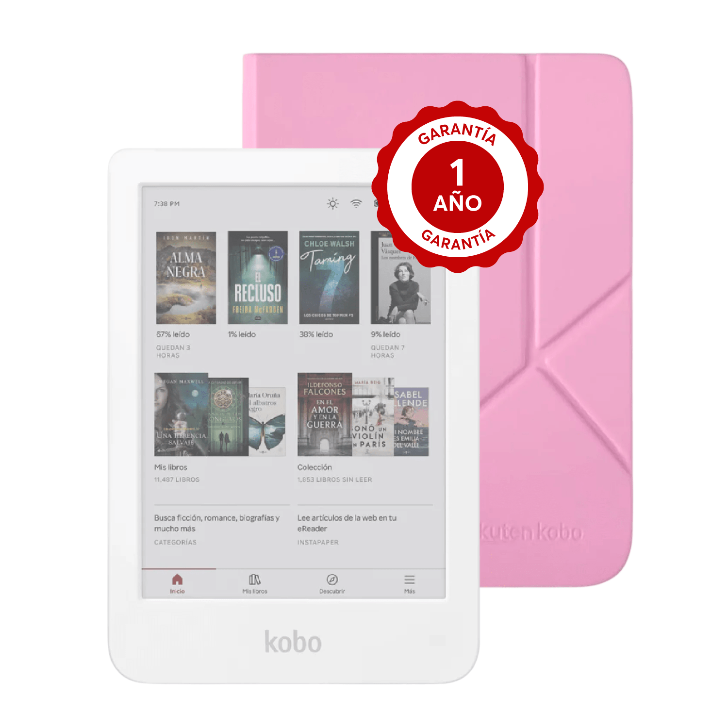 Pack ereader Kobo Clara Colour HD Blanco con Funda SleepCover Rosado - Bestmart